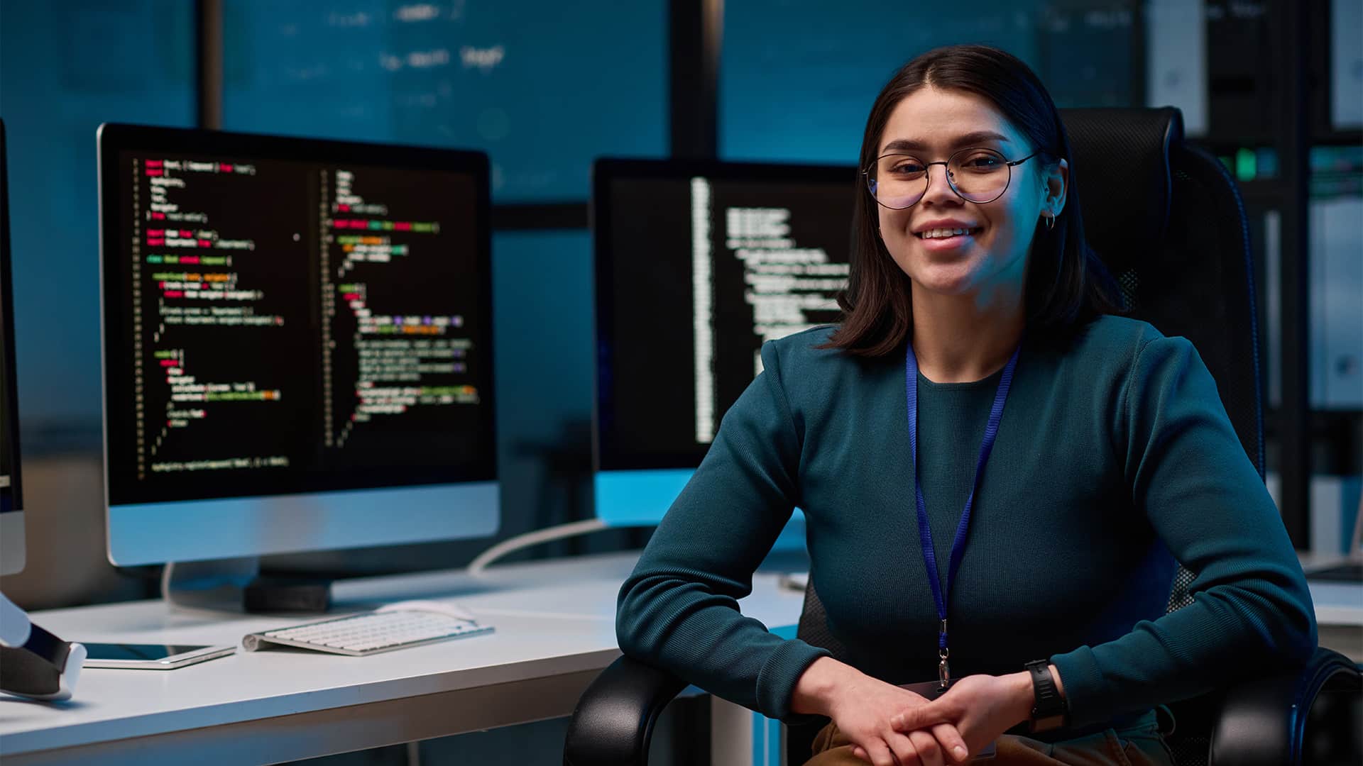 ISTQB Stock 0006 smiling girl as female computer programmer at work 2024 08 01 19 46 00 utc